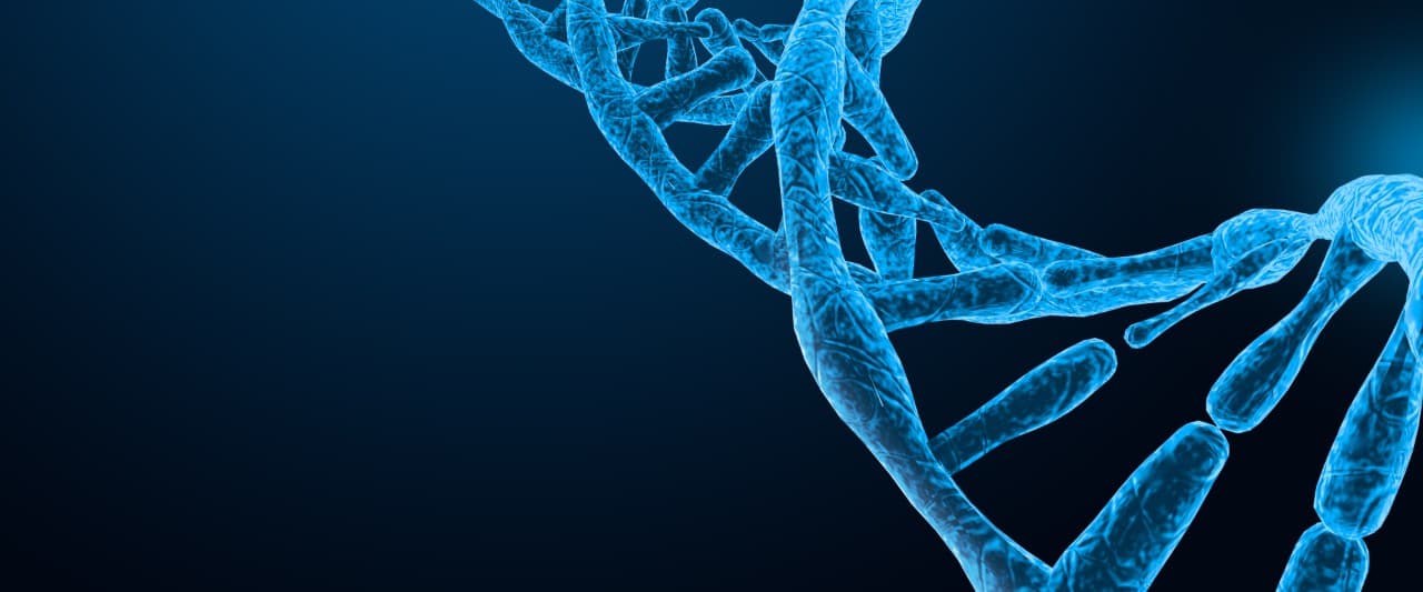 Close-up digital illustration of a glowing blue DNA strand against a dark background, representing forensic science and genetic evidence. This image is relevant to discussions on attempted first-degree murder sentences and the use of DNA in criminal investigations. 